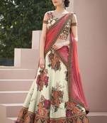 Cream embroidered silk unstitched lehenga