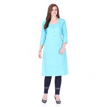 Blue plain rayon long-kurtis 1