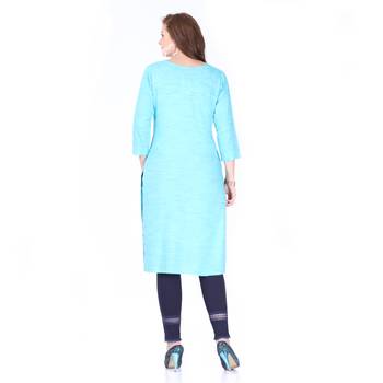 Blue plain rayon long-kurtis 2