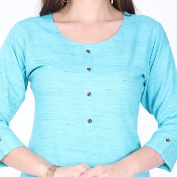 Blue plain rayon long-kurtis 4