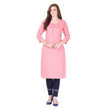 Pink plain rayon long-kurtis 1