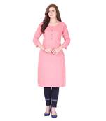 Pink plain rayon long-kurtis