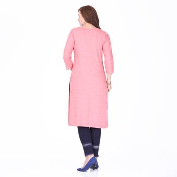 Pink plain rayon long-kurtis 2