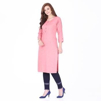 Pink plain rayon long-kurtis 3