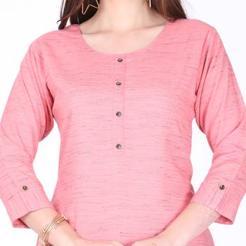 Pink plain rayon long-kurtis 4