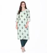 Green printed rayon long-kurtis