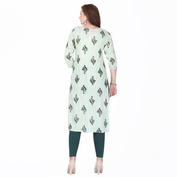 Green printed rayon long-kurtis 2