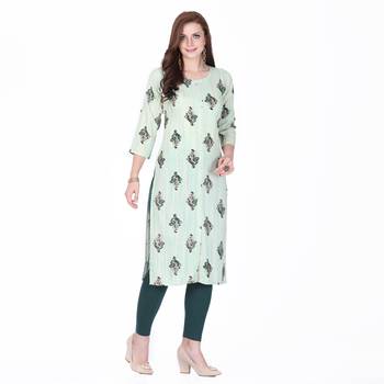 Green printed rayon long-kurtis 3