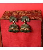 Traditional Gold Plated Enamelled Green Jhumka Earring