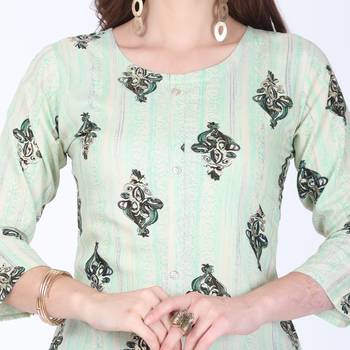 Green printed rayon long-kurtis 4
