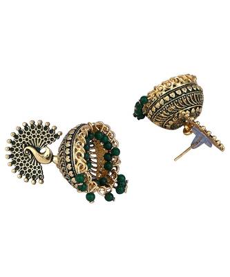 Traditional Gold Plated Enamelled Green Jhumka Earring 3