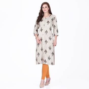 Grey printed rayon long-kurtis 1