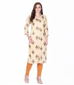 Yellow printed rayon long-kurtis