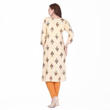 Yellow printed rayon long-kurtis 2