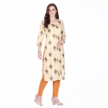 Yellow printed rayon long-kurtis 3