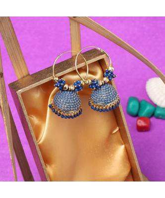 Traditional Gold Plated Enamelled Blue Jhumka And Hoop Baali Earring 1