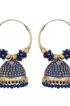 Traditional Gold Plated Enamelled Blue Jhumka And Hoop Baali Earring