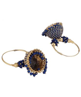 Traditional Gold Plated Enamelled Blue Jhumka And Hoop Baali Earring 3