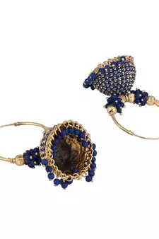 Traditional Gold Plated Enamelled Blue Jhumka And Hoop Baali Earring