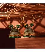 Traditional Gold Plated Enamelled Green Jhumka And Hoop Baali Earring