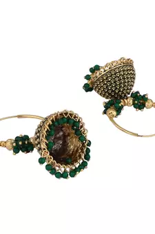 Traditional Gold Plated Enamelled Green Jhumka And Hoop Baali Earring