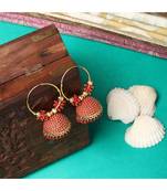 Traditional Gold Plated Enamelled Red Jhumka And Hoop Baali Earring