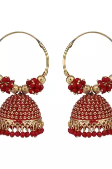 Traditional Gold Plated Enamelled Red Jhumka And Hoop Baali Earring