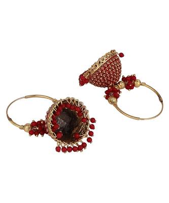 Traditional Gold Plated Enamelled Red Jhumka And Hoop Baali Earring 3