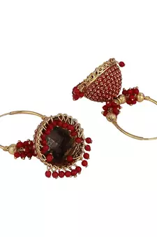 Traditional Gold Plated Enamelled Red Jhumka And Hoop Baali Earring