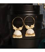 Traditional Gold Plated Enamelled White Jhumka And Hoop Baali Earring