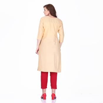 Beige printed rayon long-kurtis 2