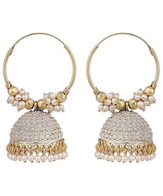 Traditional Gold Plated Enamelled White Jhumka And Hoop Baali Earring 2