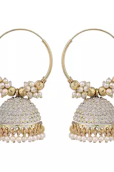 Traditional Gold Plated Enamelled White Jhumka And Hoop Baali Earring