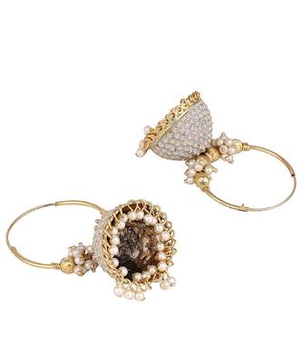 Traditional Gold Plated Enamelled White Jhumka And Hoop Baali Earring 3
