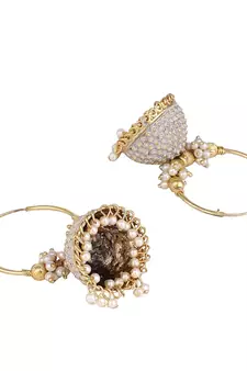 Traditional Gold Plated Enamelled White Jhumka And Hoop Baali Earring