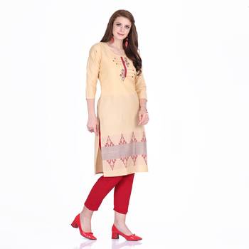 Beige printed rayon long-kurtis 3