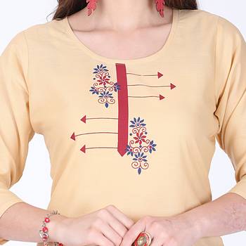 Beige printed rayon long-kurtis 4