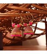 Traditional Gold Plated Enamelled Pink Jhumka And Hoop Baali Earring