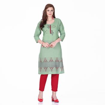 Green printed cotton long-kurtis 1
