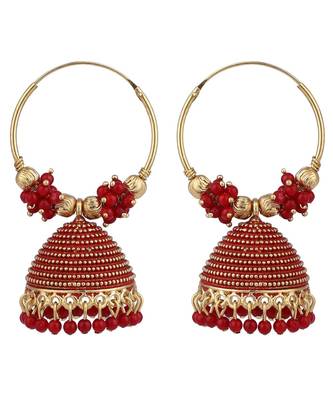 Traditional Gold Plated Enamelled Red Jhumka And Hoop Baali Earring 2