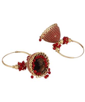 Traditional Gold Plated Enamelled Red Jhumka And Hoop Baali Earring 3