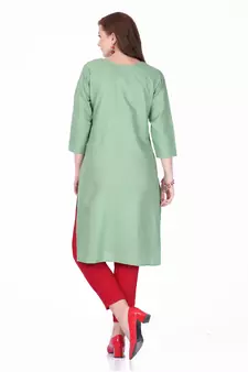 Green printed cotton long-kurtis
