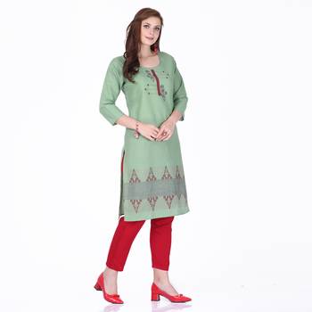 Green printed cotton long-kurtis 3