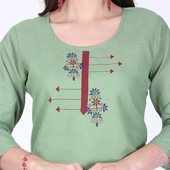 Green printed cotton long-kurtis 4