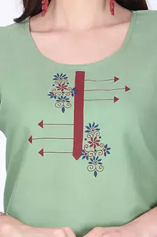 Green printed cotton long-kurtis