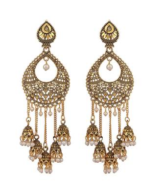 Traditional Antique Polish Partywear Sdesigner Drop earring With tasselles 2