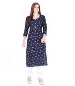 Blue printed cotton long-kurtis