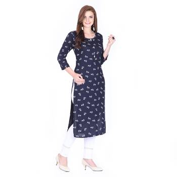 Blue printed cotton long-kurtis 3