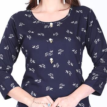 Blue printed cotton long-kurtis 4