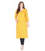 Yellow printed rayon long-kurtis